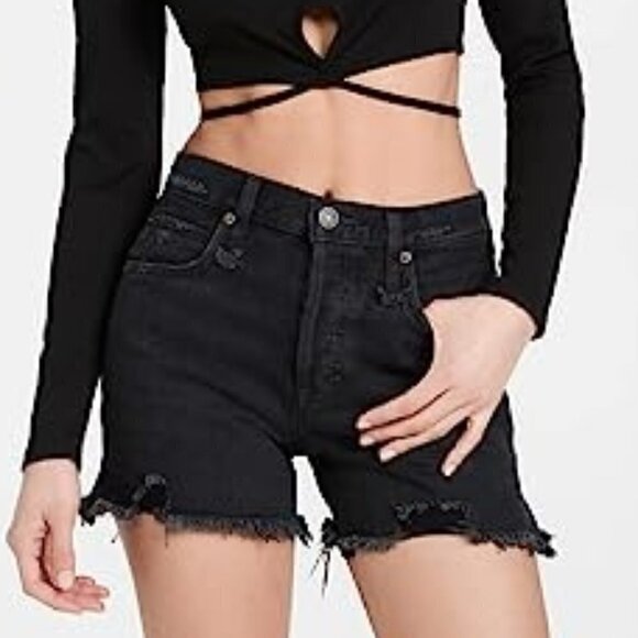 Free People‎ Makai Cut Off Washed Black Denim Jean Shorts 24 NWOT - Picture 1 of 8